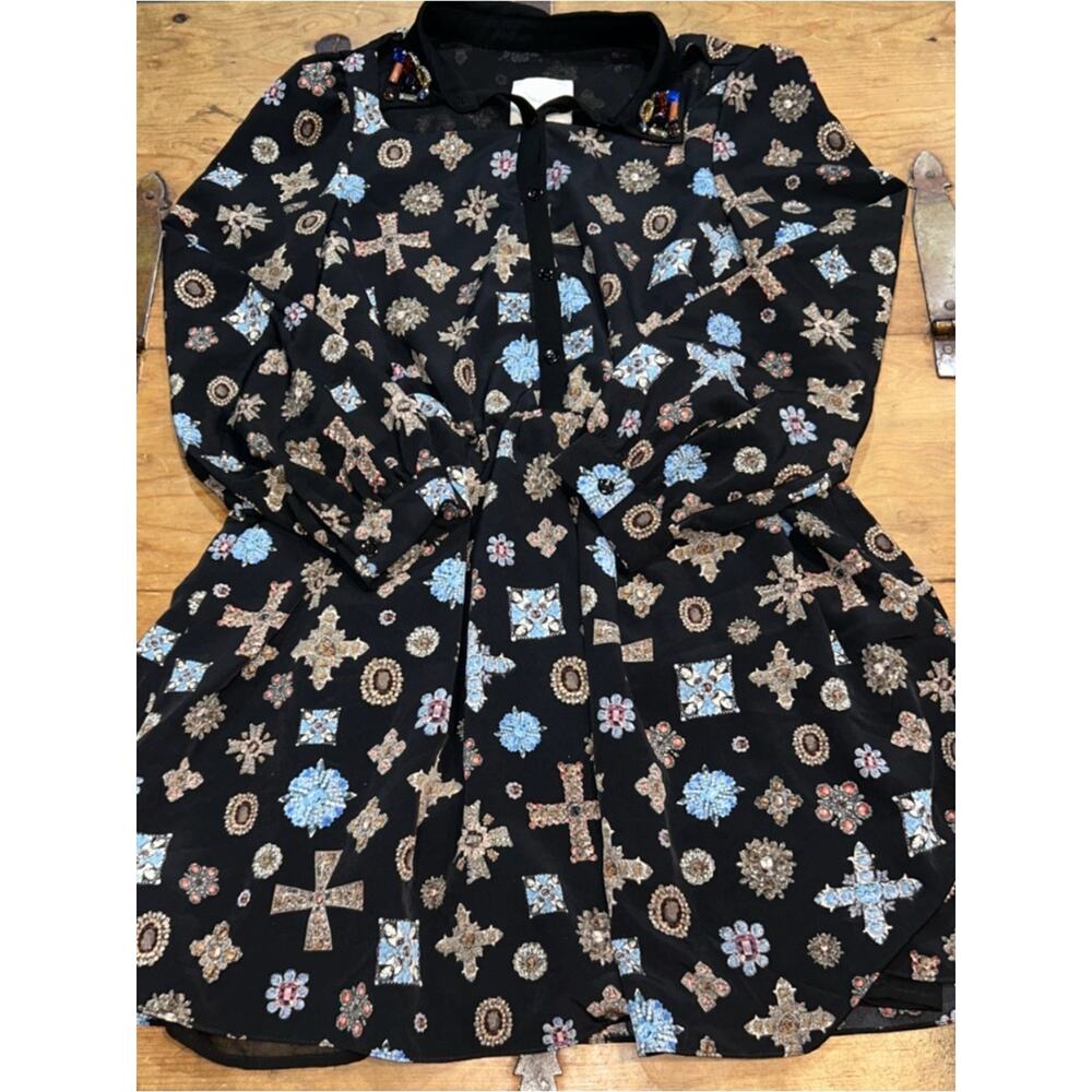 Line & Dot Baroque Jeweled Collar Cutout Dress Black Size S - Picture 6 of 7
